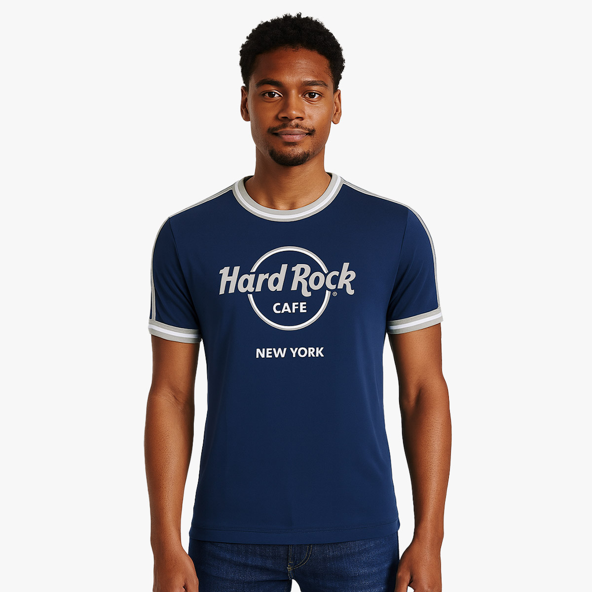 Adult Fit New York Ringer Tee in Blue and Gray image number 1